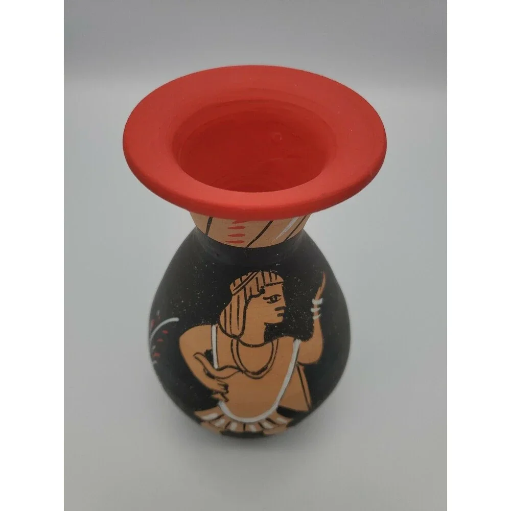 Fratelli Fanciullacci Painted Terracotta Vase Italy MCM RARE Find Egyptian Look